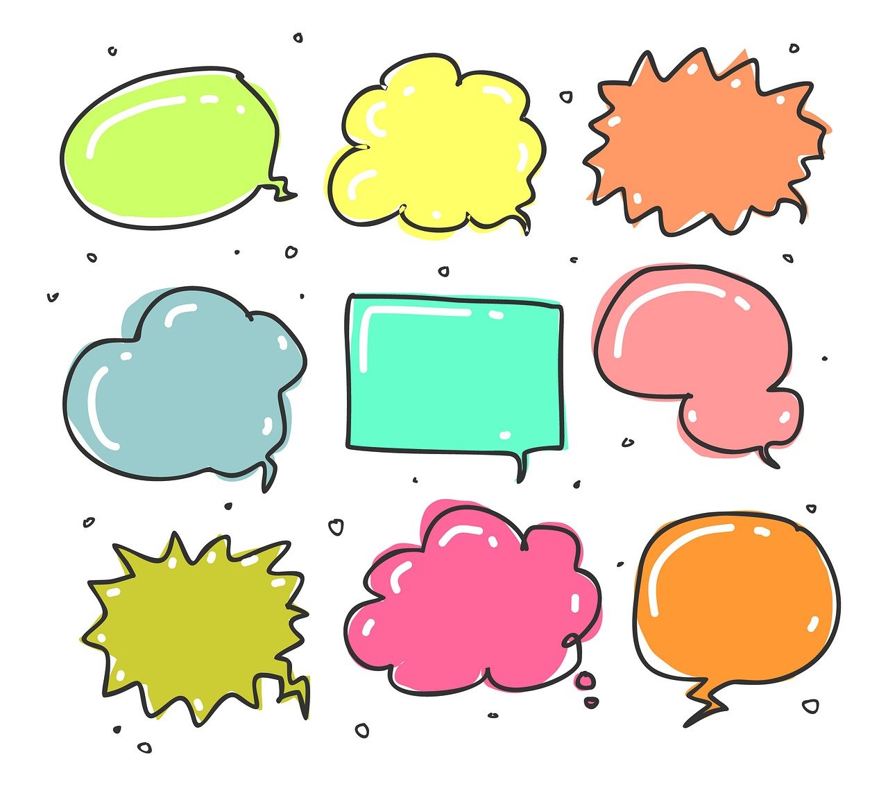 cartoons of speech bubbles in different colours